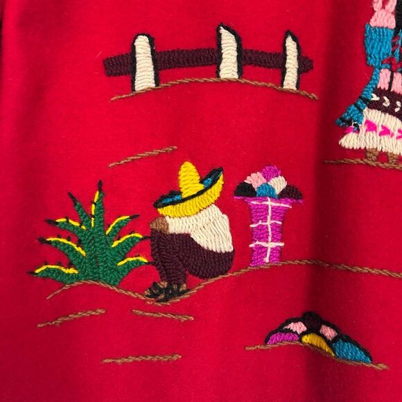 Vintage Handmade Tourist Jacket Womens Medium Red Embroidered Mexican Folk Art - Picture 12 of 13